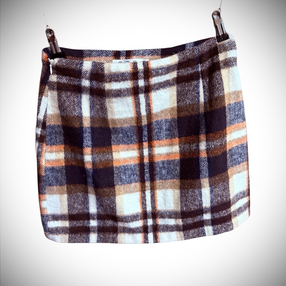 iO Fashion Plaid wool skirt